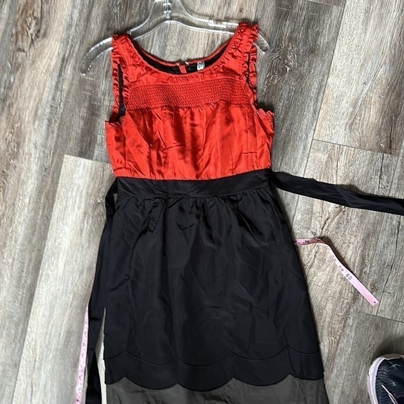 Anthropologie dress burnt orange black gray size 2 Barbie core silk - Picture 9 of 14